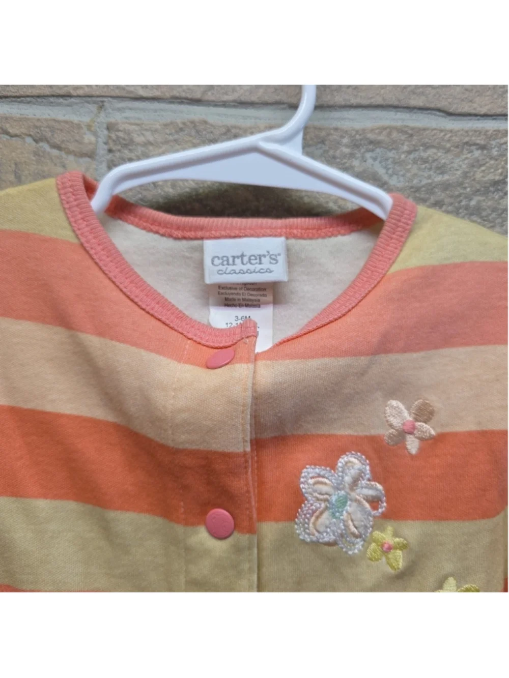 Baby Girl Clothes New Vintage Carter's 3-6 Month Striped Flower Footed Outfit